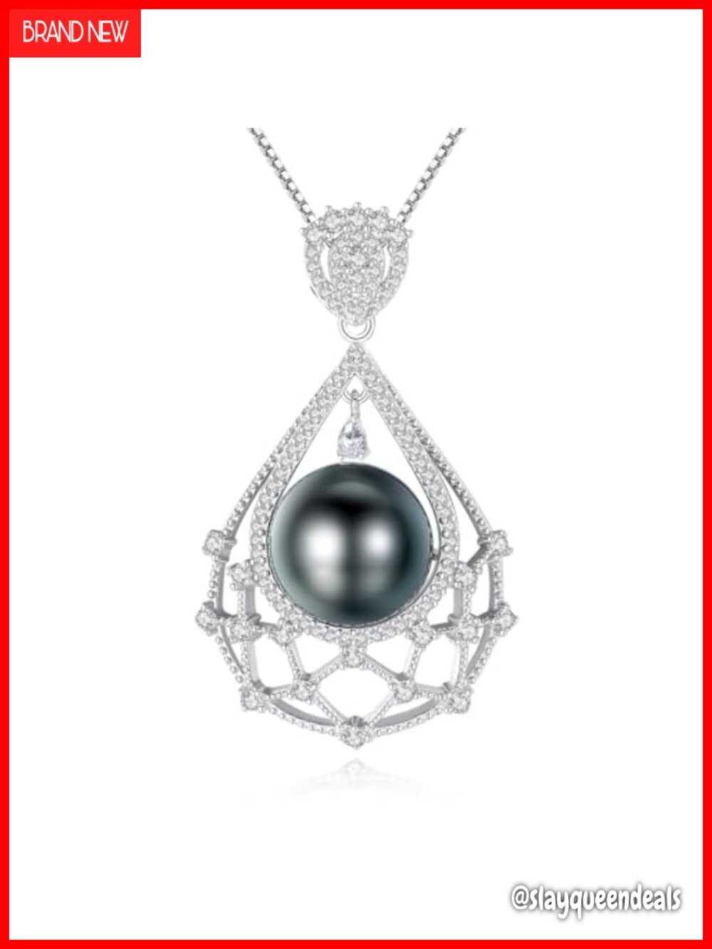 Tahitian Black Pearl Pendant Necklace 925 Sterling Silver 10-11mm